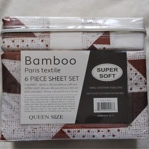 Bamboo 2000 Series Queen Sheet Set Microfiber Geometric White Brown Deep Pocket
